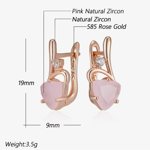 Beautiful Rose Gold 585RG Pink Natural Gem Zircon Heart Design Earrings - Picture 4 of 9